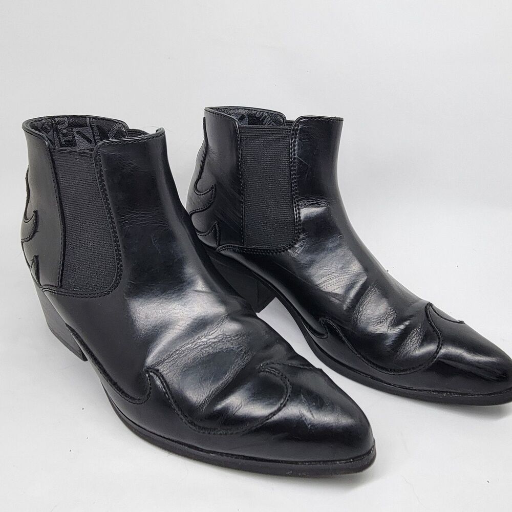 T.U.K. Womens Black Leather Flame Chelsea Ankle Boots Size US 8